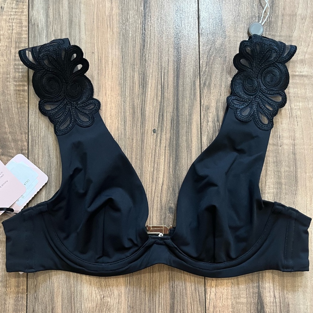 AGENT PROVOCATEUR CILLA Mesh Trimmed Broderie Anglaise Underwired Bikini Top 34B